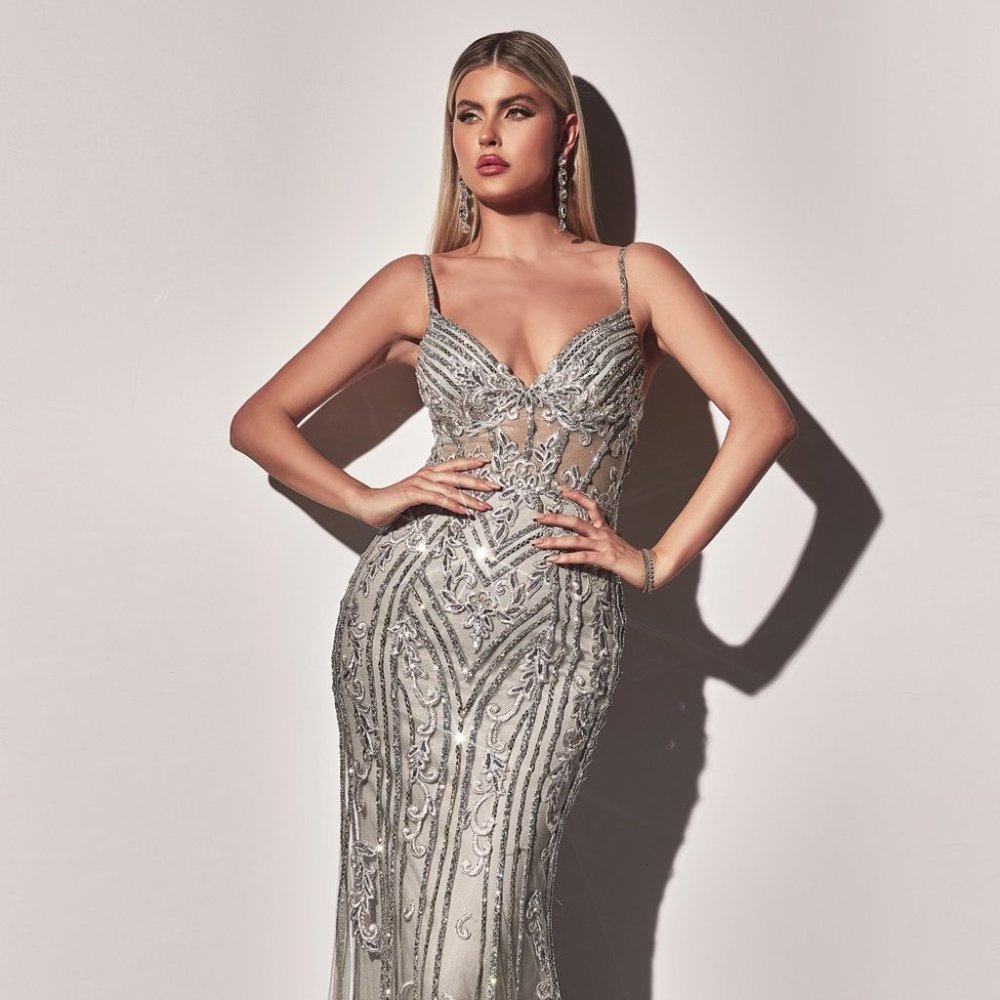 NEW LONG OFF SHOULDER SLEEVELESS EMBROIDERED DRESS WITH SPAGHETTI STRAPS CD992